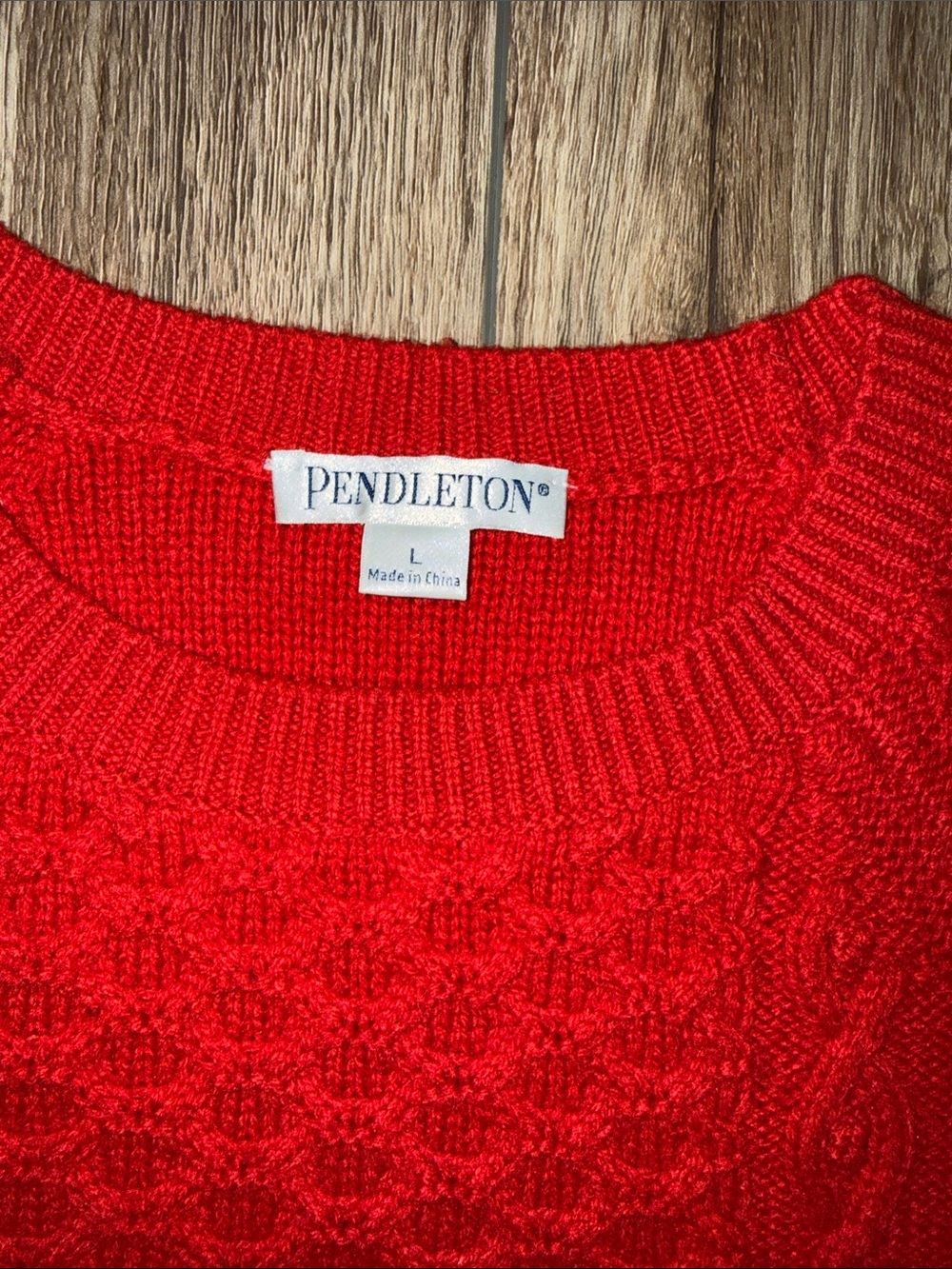Vintage Women’s Pendleton Red Cable Knit Crewneck Sweater - Picture 2 of 7